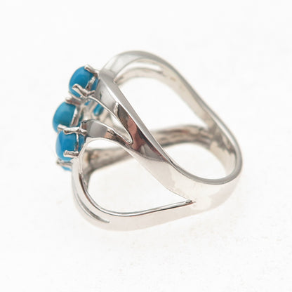 925 Sterling Silver Real Sleeping Beauty Turquoise Floral Ring Size 8.25
