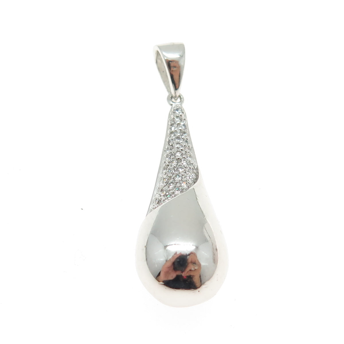 925 Sterling Silver Round-Cut C Z Teardrop Pendant