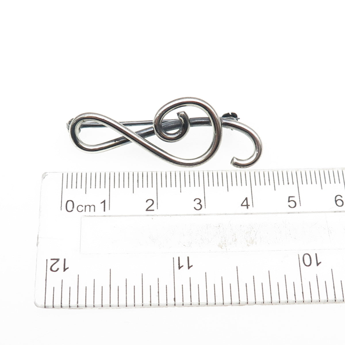 925 Sterling Silver Vintage Treble Clef Oxidized Pin Brooch