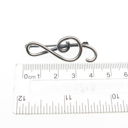 925 Sterling Silver Vintage Treble Clef Oxidized Pin Brooch