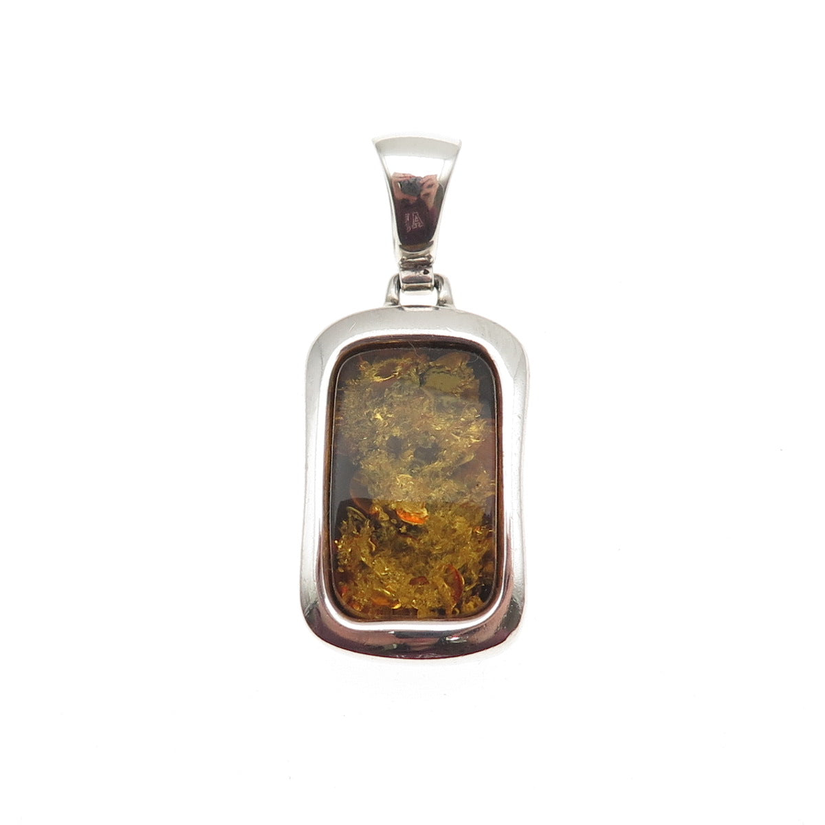 925 Sterling Silver Vintage Real Amber Modernist Charm Pendant