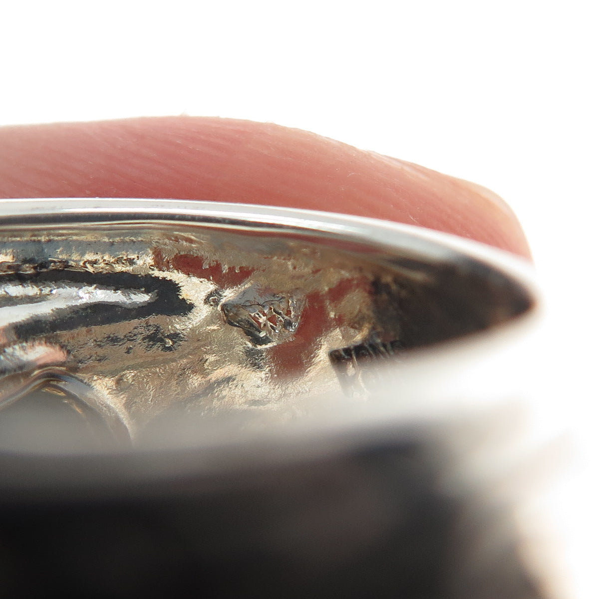 925 Sterling Silver Vintage WW Hong Kong Real Red Jade & Black Onyx Ring Size 6