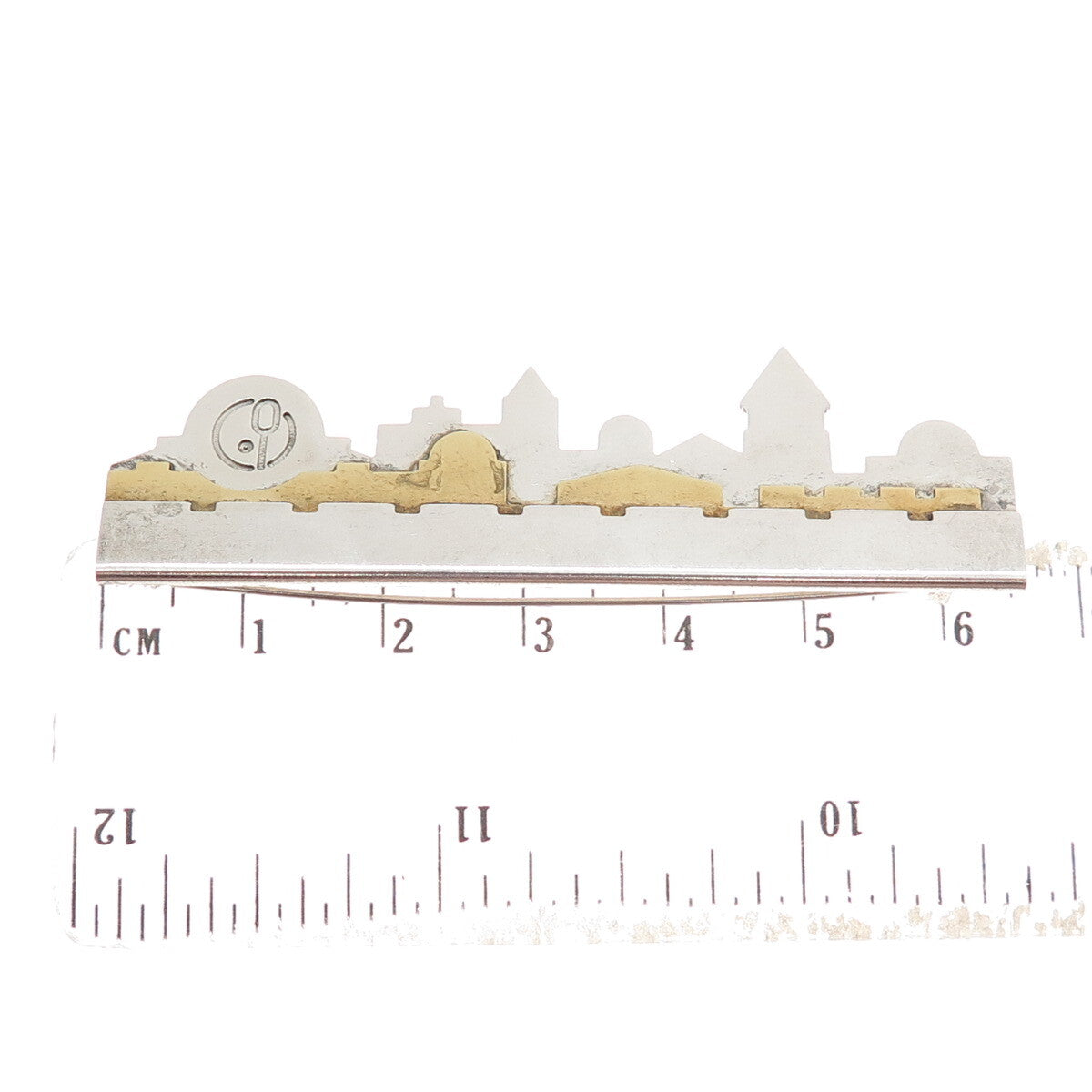 EMIL SHENFELD Sterling Silver 2-Tone Vintage Israel Jerusalem Scenery Pin Brooch