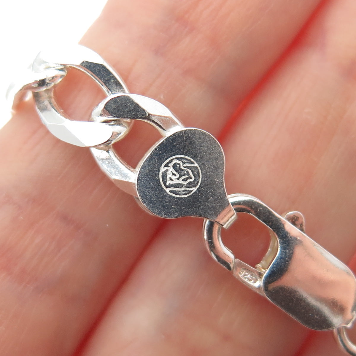 925 Sterling Silver Vintage Italy Figaro Link Bracelet 8.75"