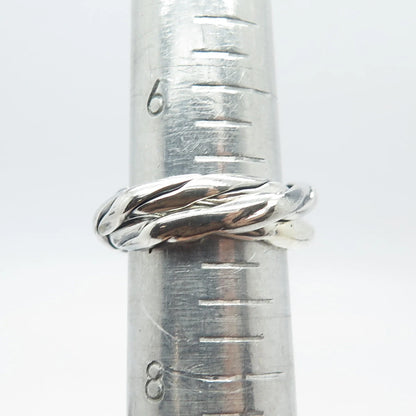 925 Sterling Silver Vintage Mexico 3-Row Twisted Ring Size 7
