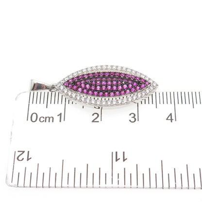 925 Sterling Silver Round-Cut Lab-Created Pink Sapphire & C Z Charm Pendant