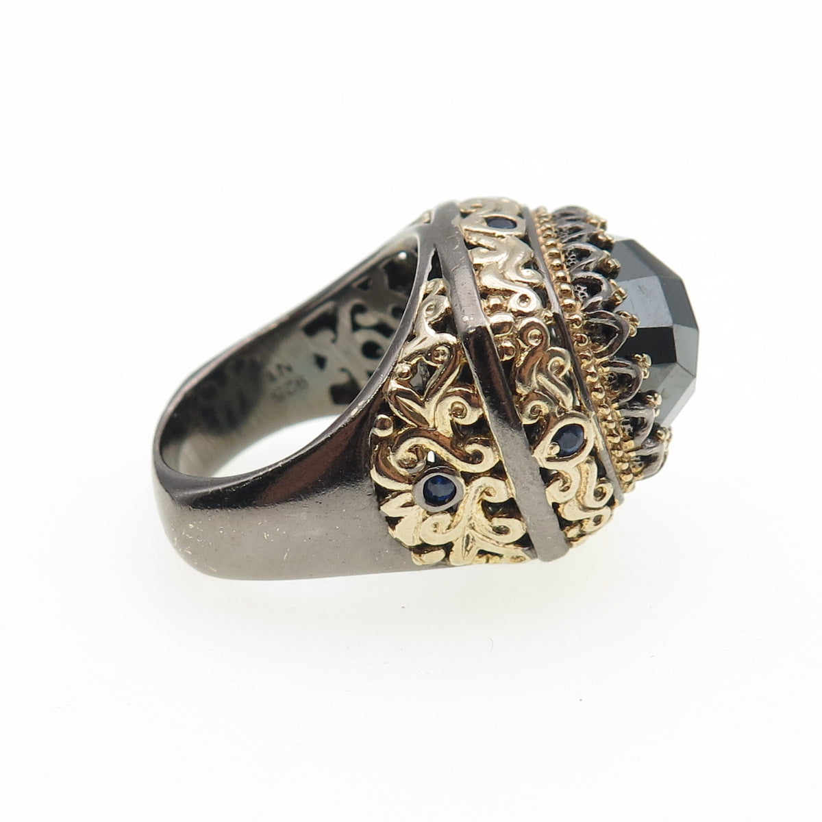 MICHAEL VALITUTTI Gems En Vogue Sterling 2-Tone Sapphire Hematite Ring Size 7.25