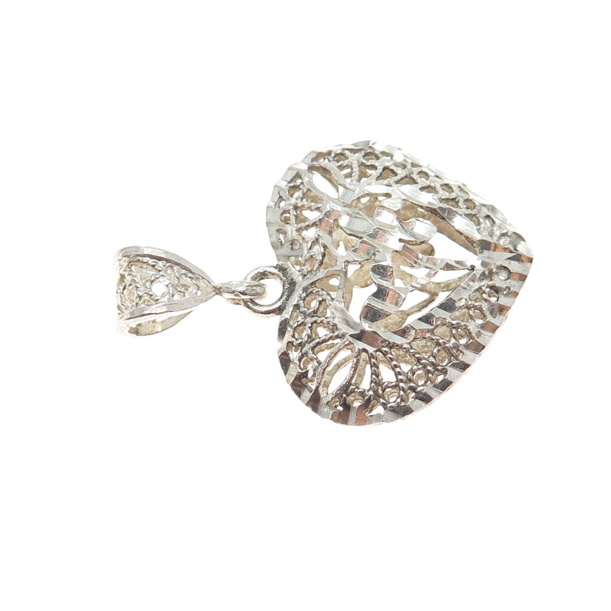 925 Sterling Silver Vintage Flower Filigree Heart Charm Pendant