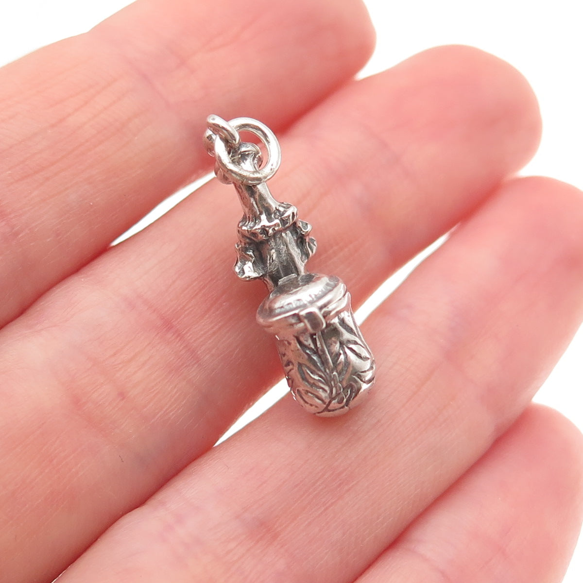 835 Silver Antique Art Deco Smoking Pipe Oxidized 3D Charm Pendant