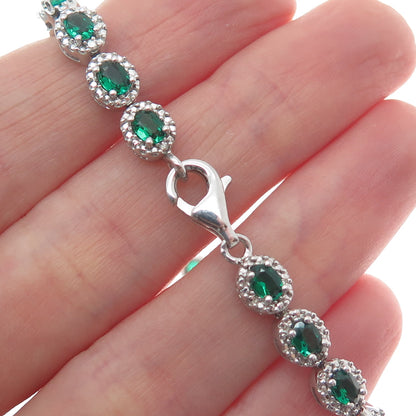 925 Sterling Silver Real Round-Cut Diamond & Crome Diopside Bracelet 7.5"