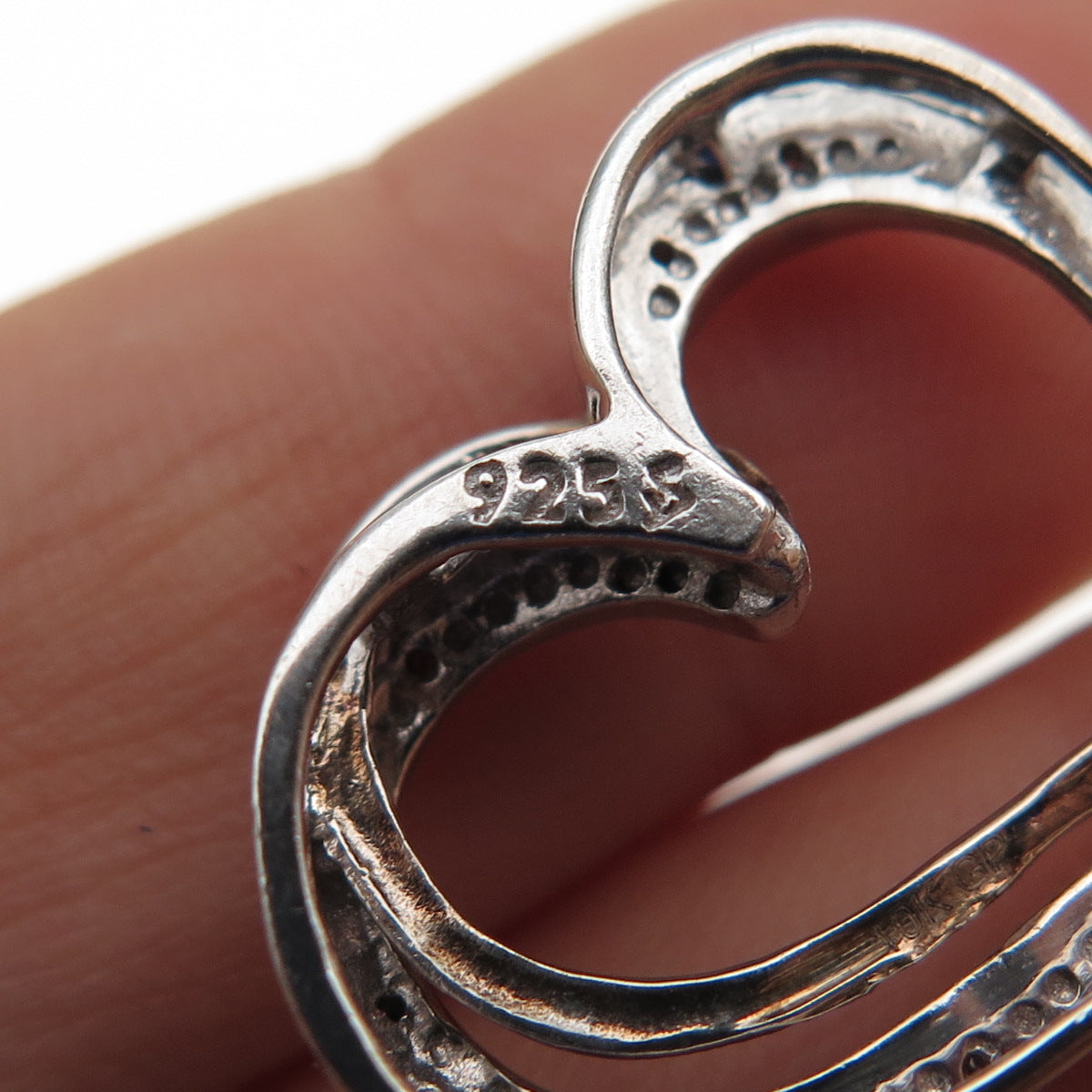 925 Sterling Silver Real Round-Cut Diamond Double Heart Slide Charm Pendant