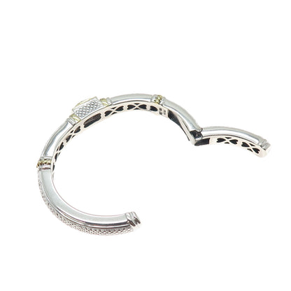 JUDITH RIPKA Sterling Silver & 18K Gold Real Round-Cut Diamond Cuff Bracelet 6"