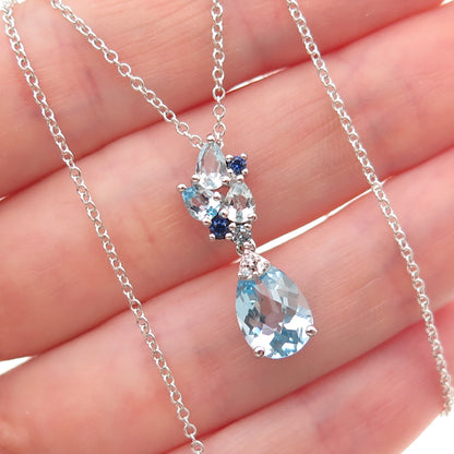 925 Sterling Silver Real Blue Topaz & Sapphire Cable Chain Necklace 18"