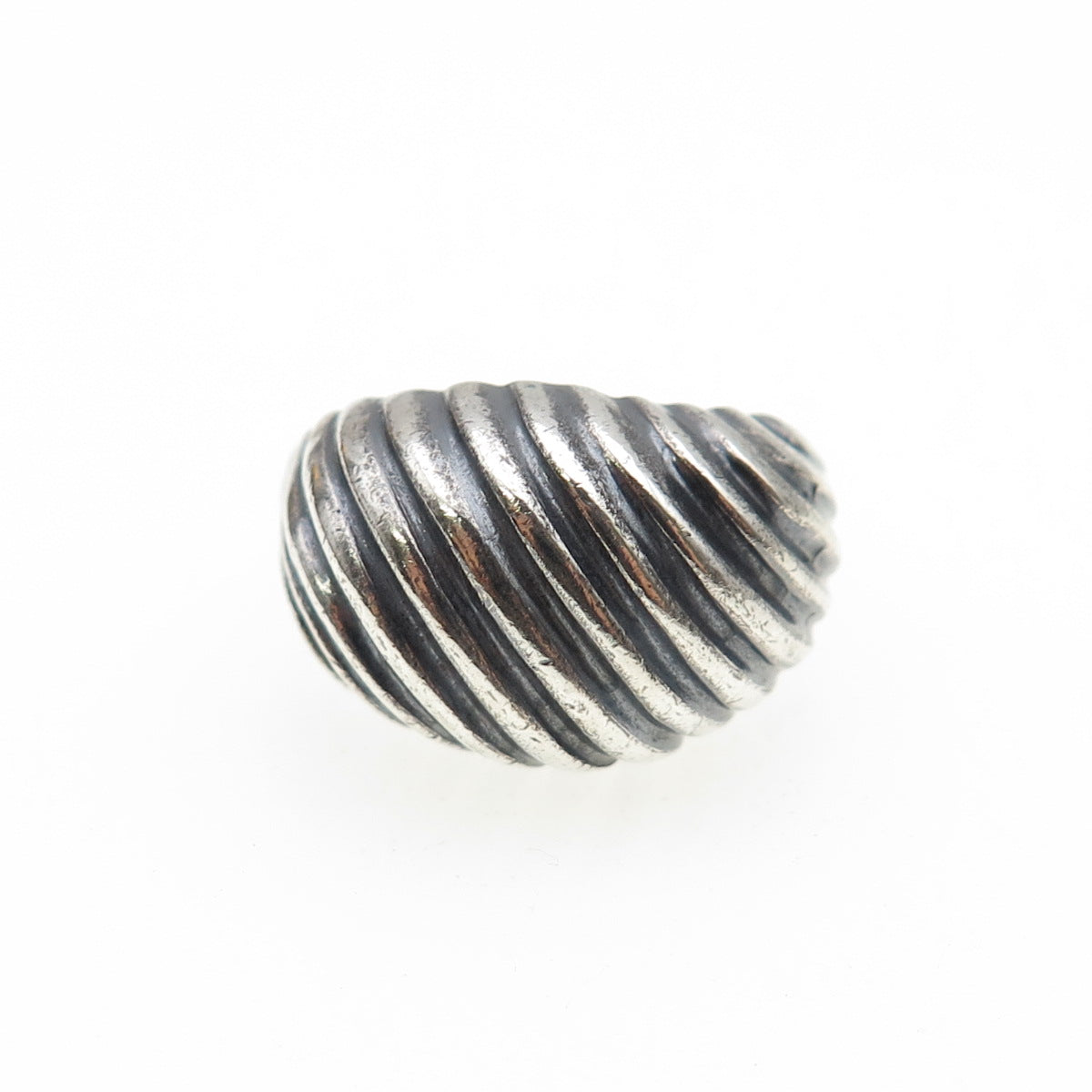 925 Sterling Silver Vintage Modernist Ribbed Dome Oxidized Ring Size 6.75