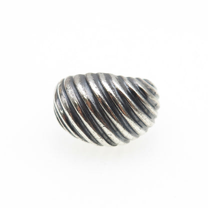 925 Sterling Silver Vintage Modernist Ribbed Dome Oxidized Ring Size 6.75