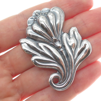 925 Sterling Silver Vintage Flower Leaf Ribbed Oxidized Pin Brooch