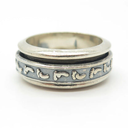 925 Sterling Silver Vintage Footprints Rotating Band Ring Size 10