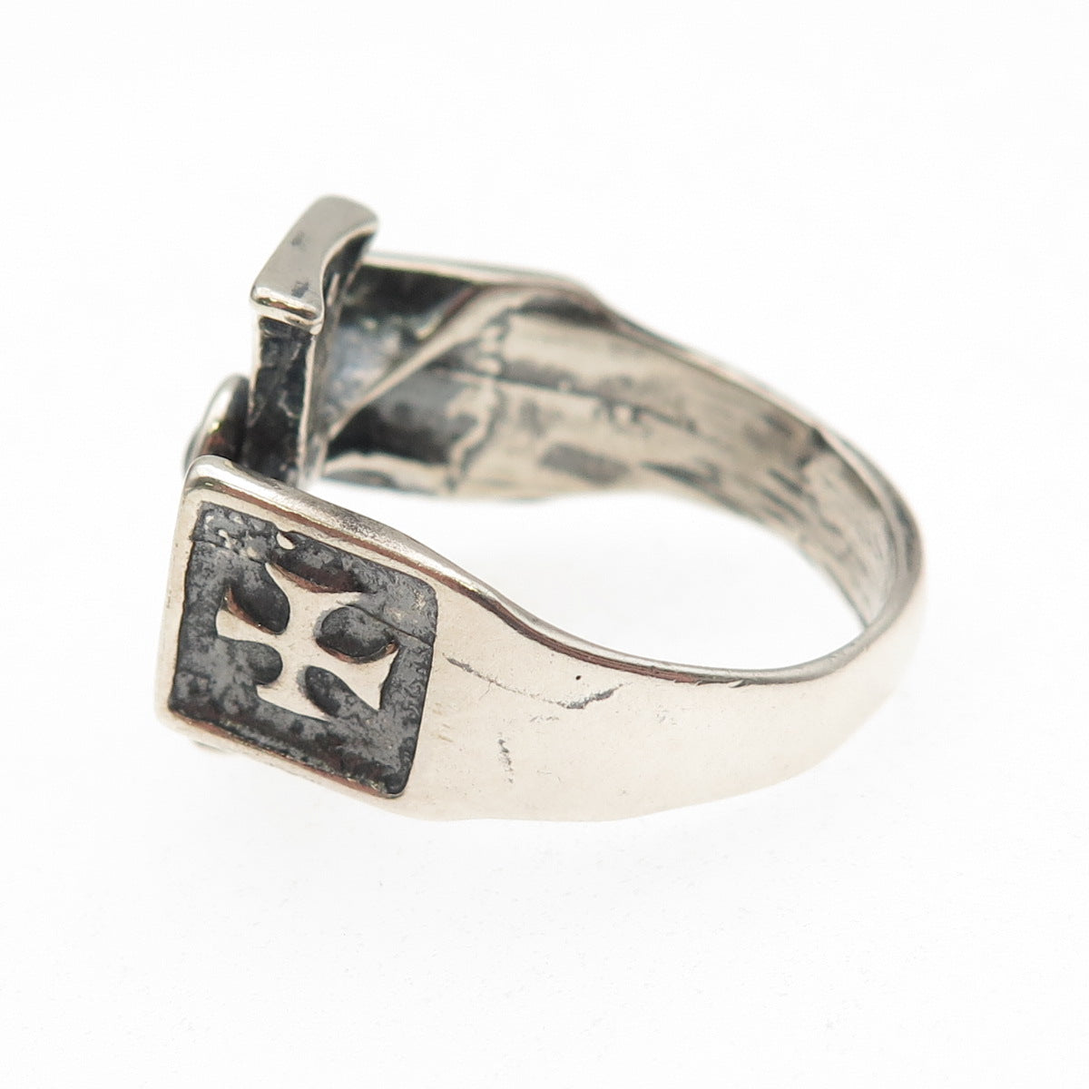 925 Sterling Silver Vintage Real Rhodolite Gothic Cross Oxidized Ring Size 12