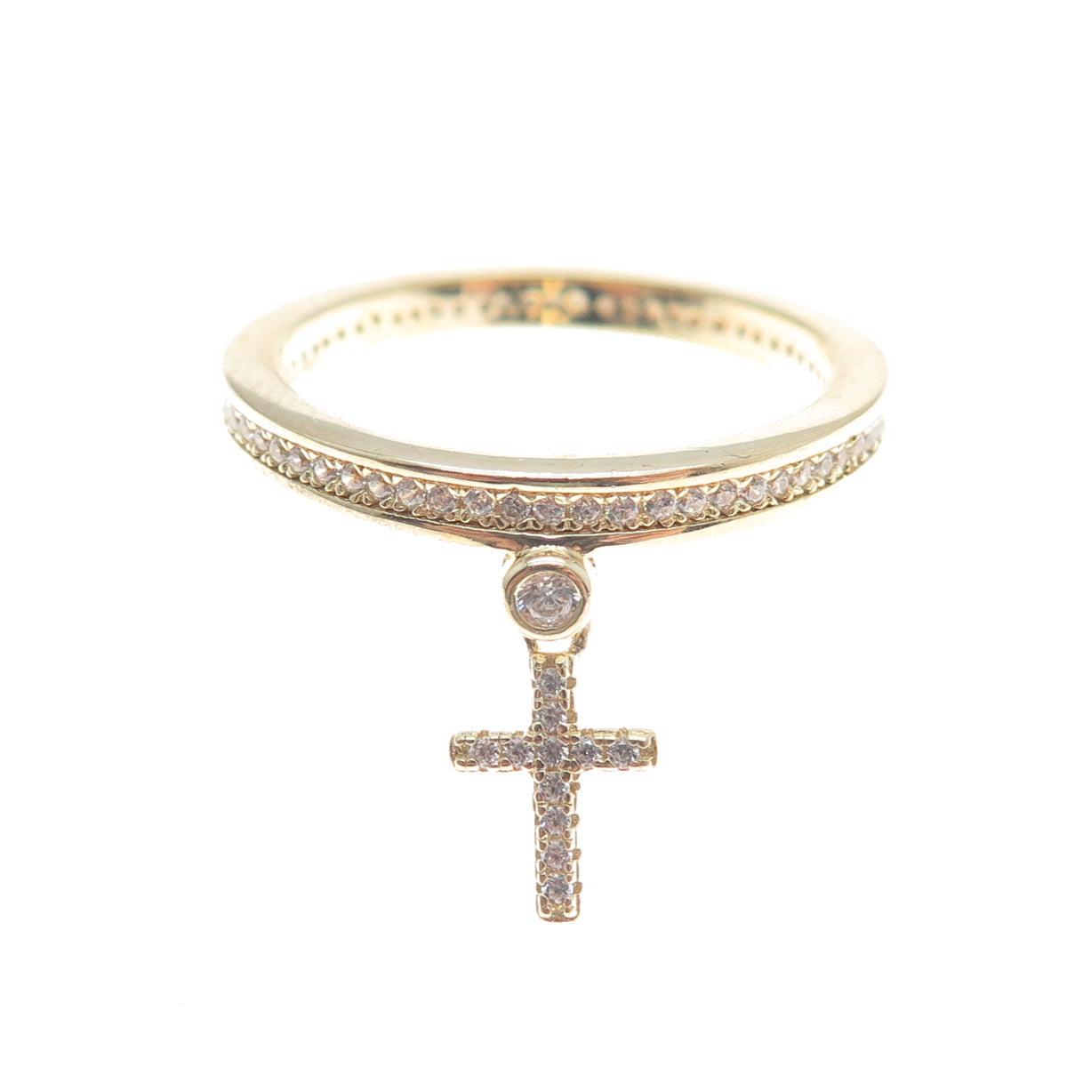 MILOR 925 Sterling Silver Gold Plated Italy C Z Cross Dangle Charm Ring Size 10