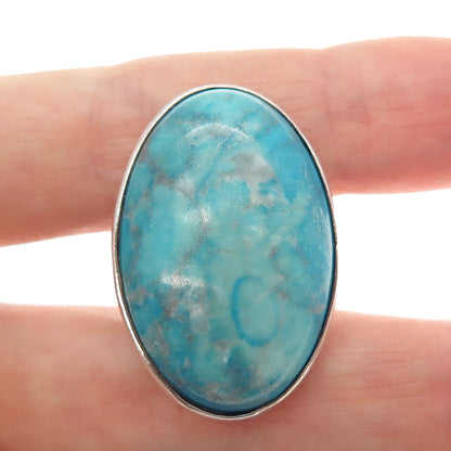 950 Silver Vintage Real Cabochon Dyed Howlite Turquoise Ring Size 7.75