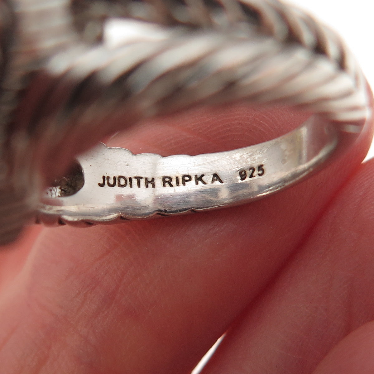 Judith Ripka 925 Sterling Silver Round-Cut C Z Heart Oxidized Ring Size 7