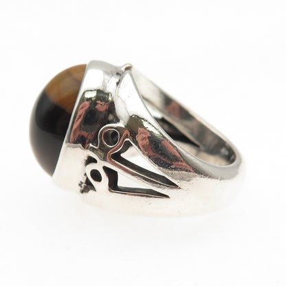 925 Sterling Silver Vintage Real Tiger Eye Modernist Ring Size 4.5