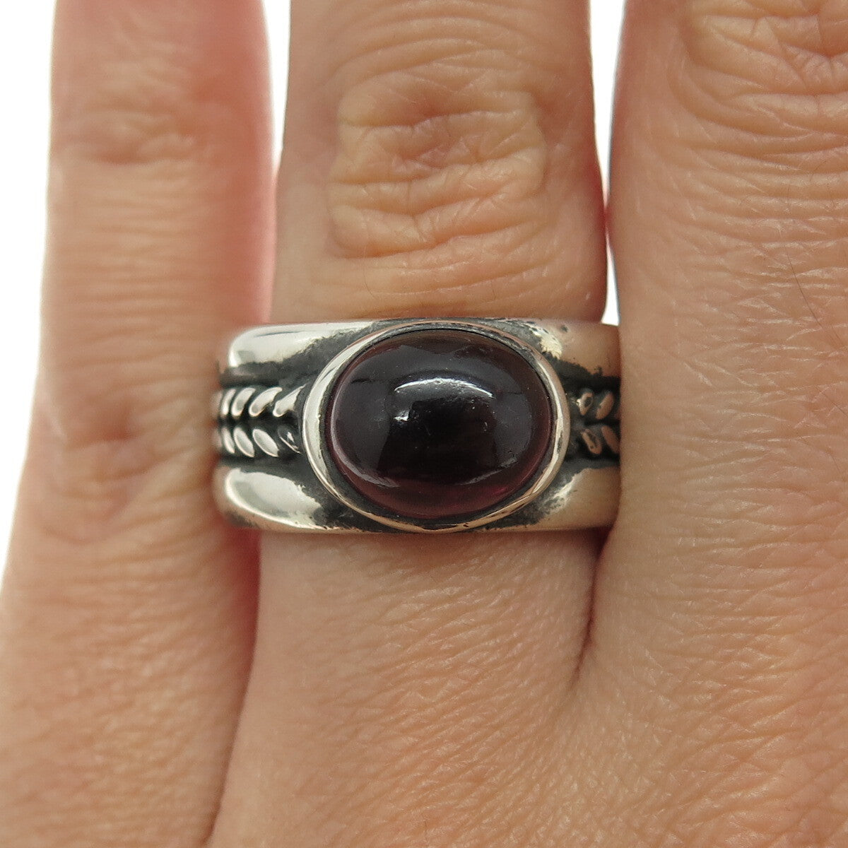 GOTH TLRG 925 Sterling Silver Vintage Real Tourmaline Gemstone Ring Size 7.5