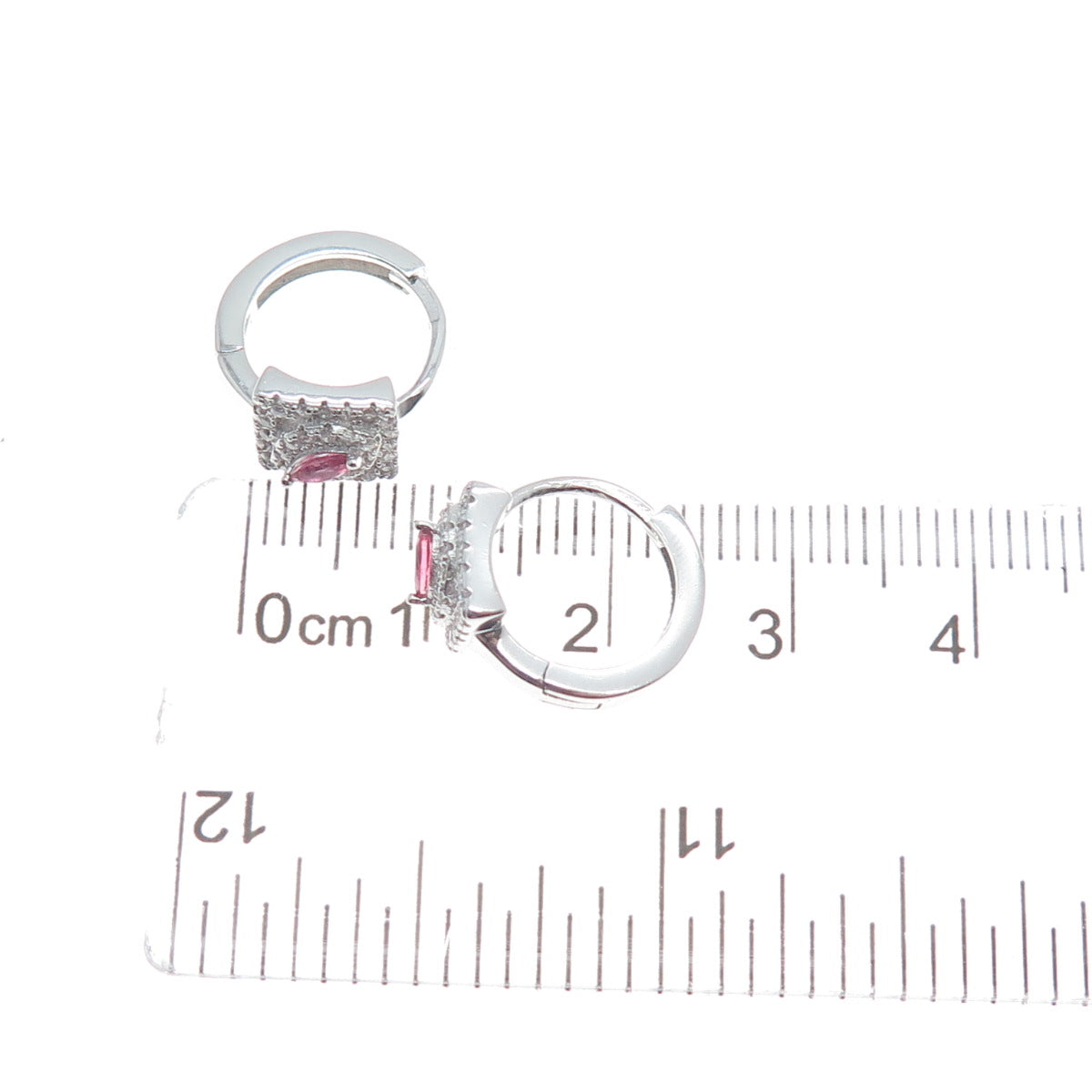 925 Sterling Silver Marquise-Cut Pink & Round-Cut White C Z Hoop Earrings