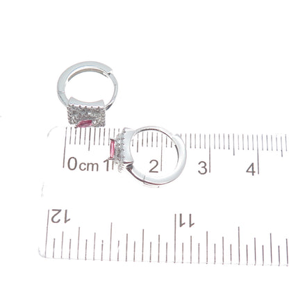 925 Sterling Silver Marquise-Cut Pink & Round-Cut White C Z Hoop Earrings