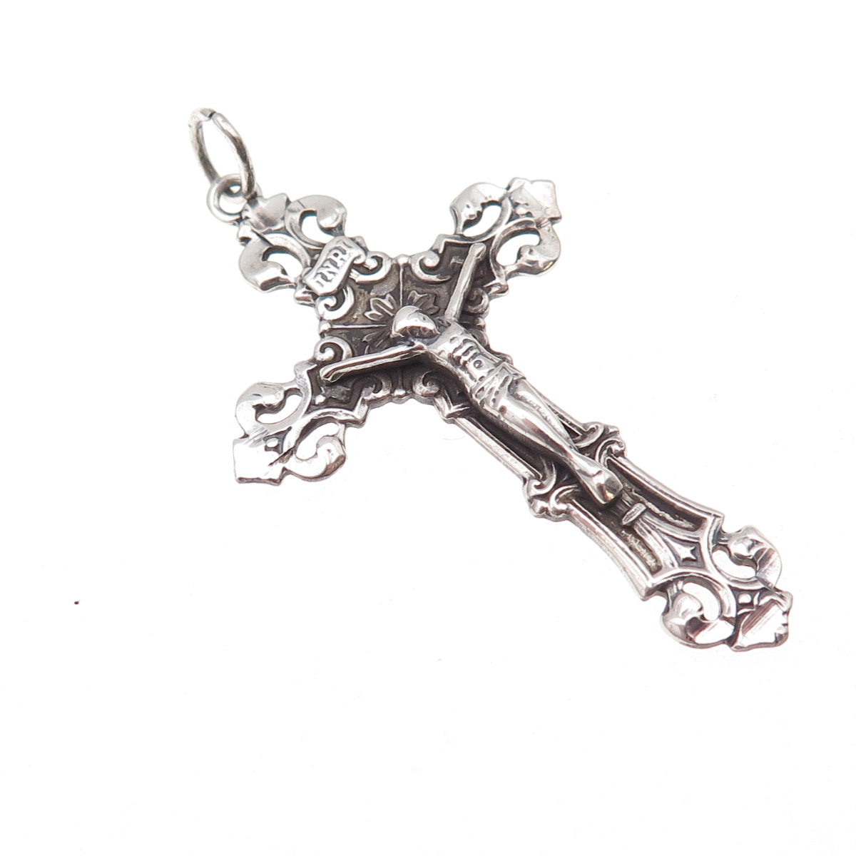 Princess Pride 925 Sterling Silver Vintage Crucifix Cross Oxidized Charm Pendant