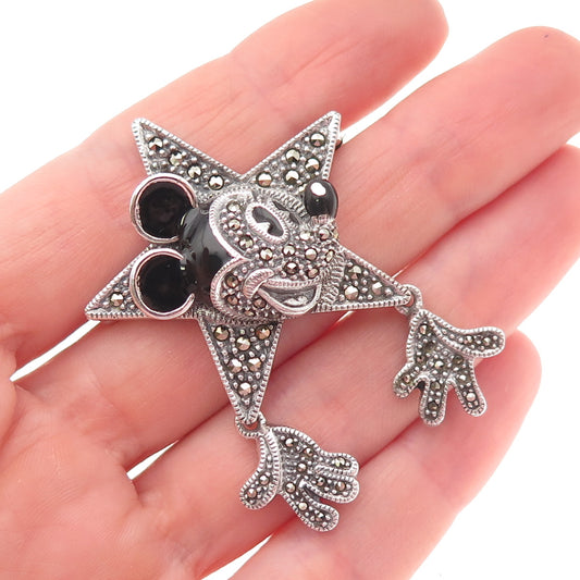 Disney & Judith Jack 925 Sterling Vintage Enamel Marcasite Mickey Mouse Brooch