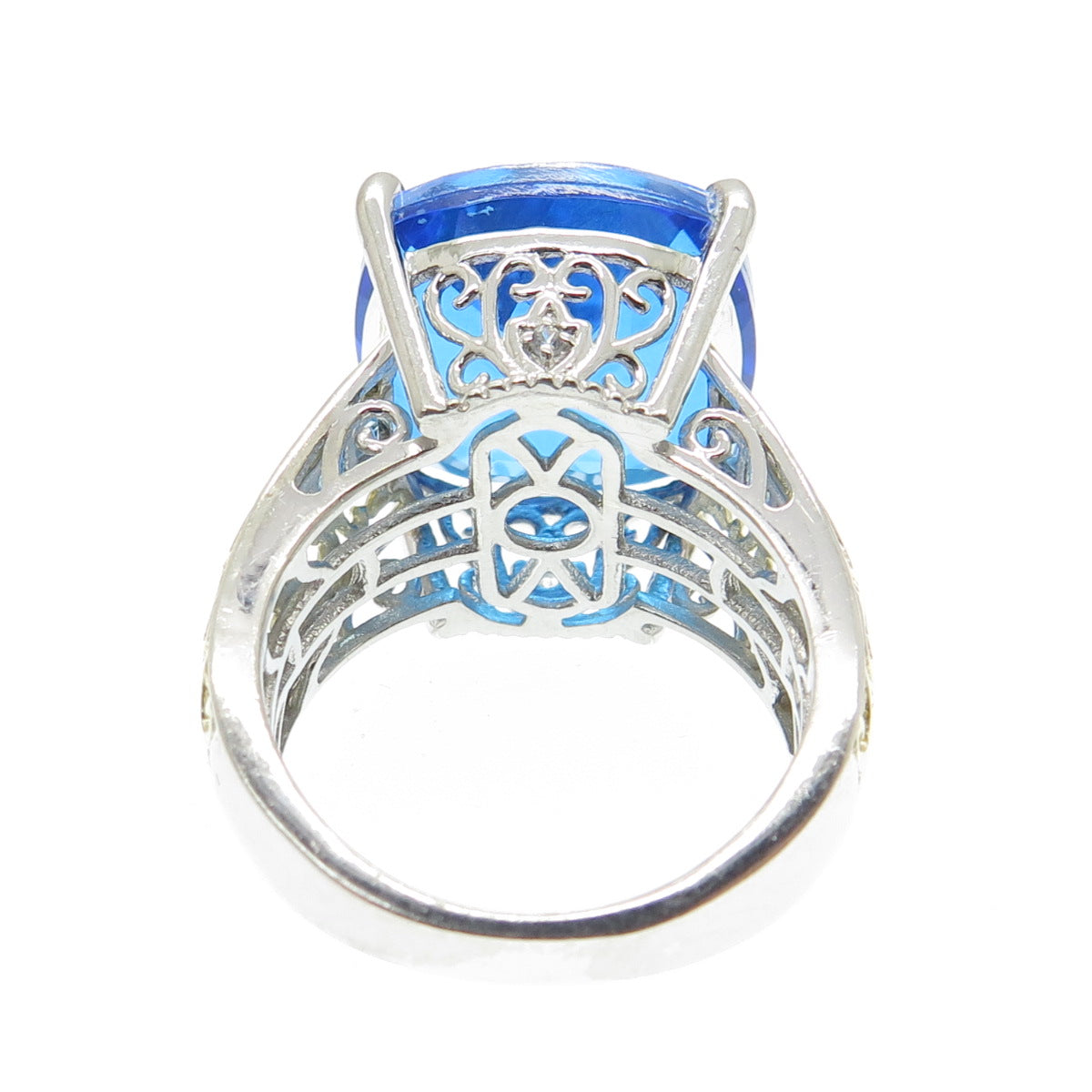 CHUCK CLEMENCY 925 Sterling Silver 2-Tone Doublet Swiss & Blue Topaz Ring Size 8