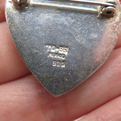 925 Sterling Silver Vintage Mexico Modernist Heart Pin Brooch