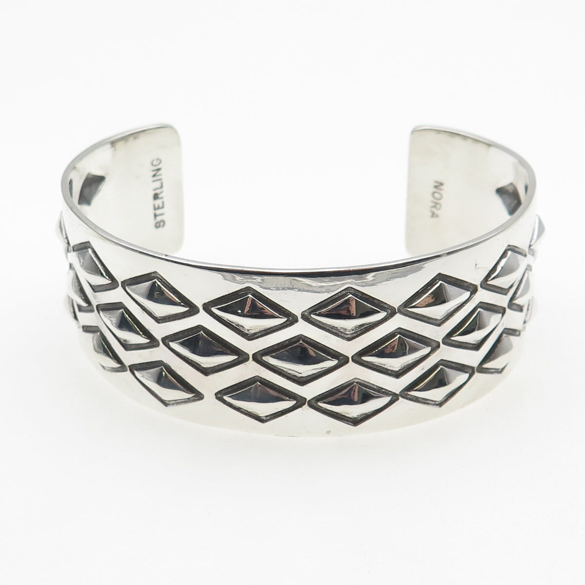 925 Sterling Silver Vintage Diamond-Shape Oxidized Adjustable Bracelet 7.25"