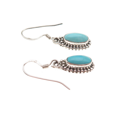 925 Sterling Silver Vintage Real Turquoise Oxidized Dangle Earrings