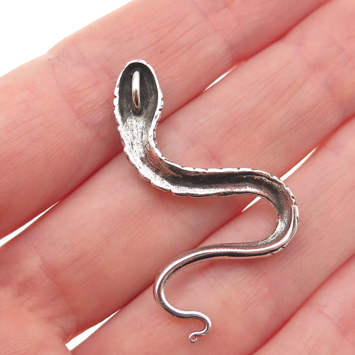 925 Sterling Silver Vintage Snake Oxidized Slide Charm Pendant
