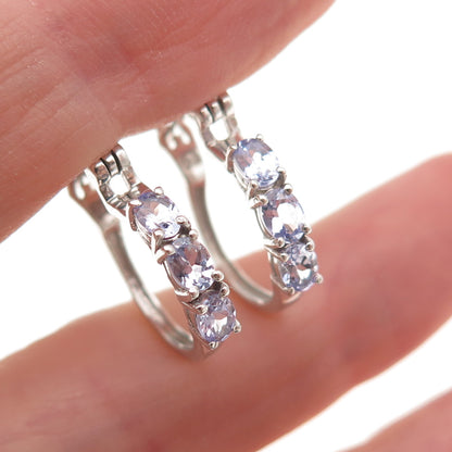 Chuck Clemency 925 Sterling Silver Real Oval-Cut Iolite Hoop Earrings