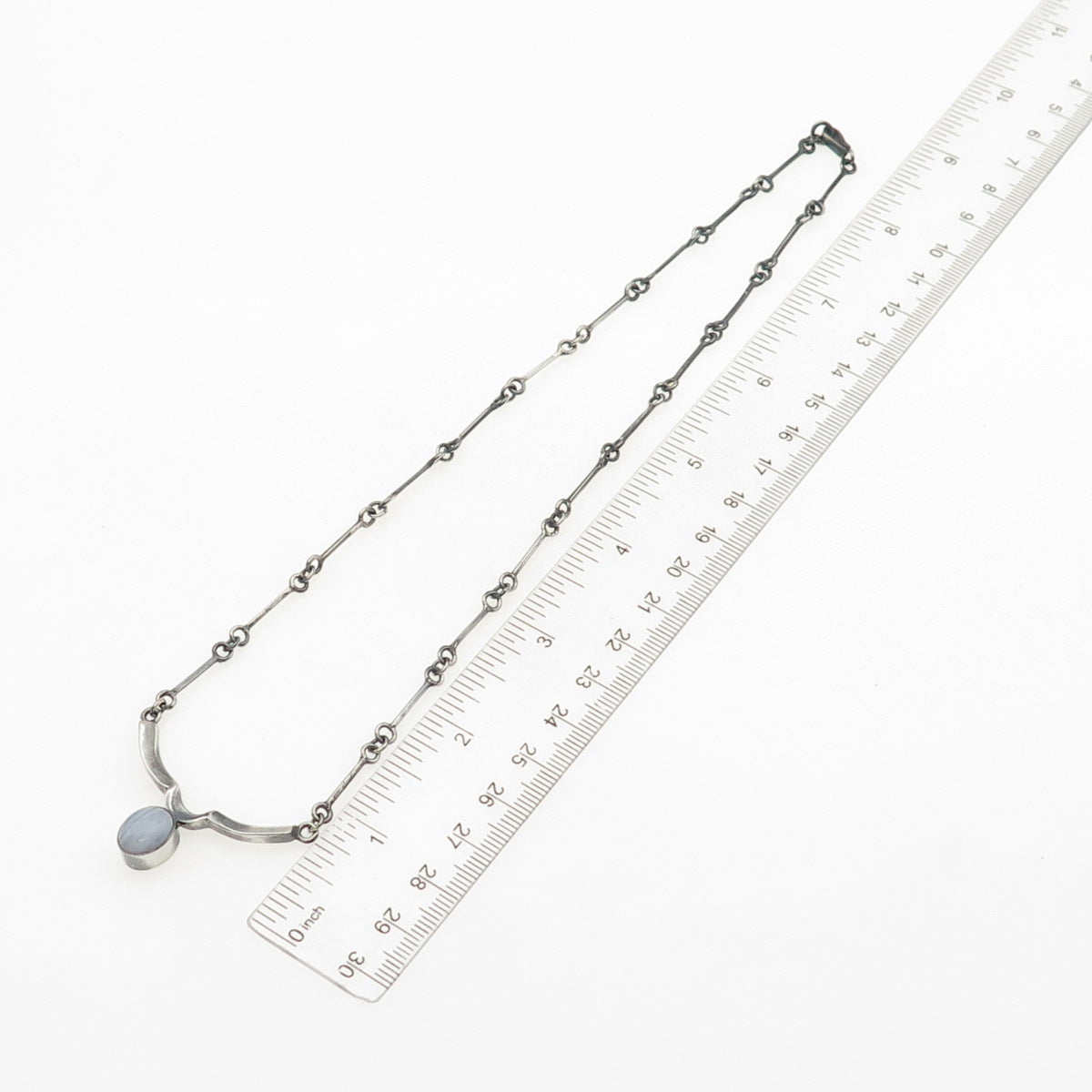 AF DESIGN 925 Sterling Silver Vintage Real Lace Agate Bar Chain Necklace 18"