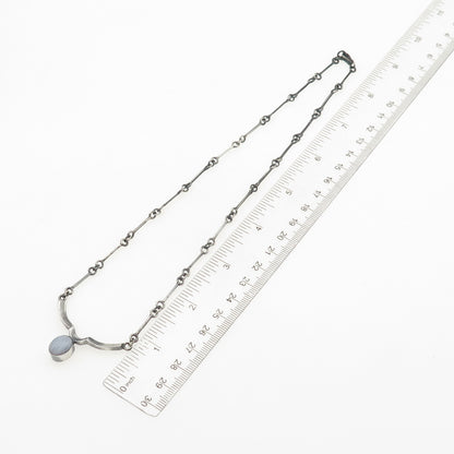AF DESIGN 925 Sterling Silver Vintage Real Lace Agate Bar Chain Necklace 18"
