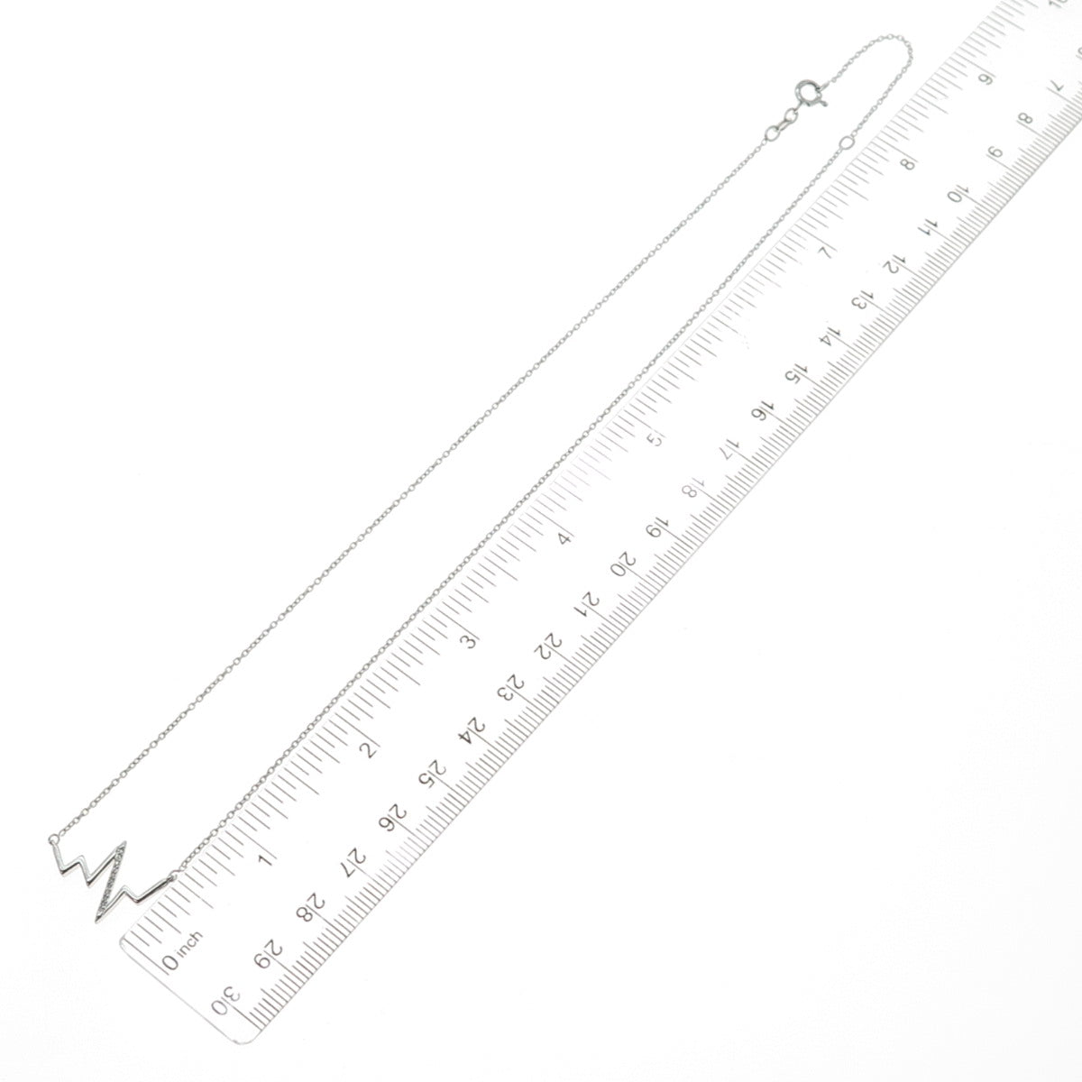 SUN 925 Sterling Silver Real Diamond Heartbeat Cable Chain Necklace 16-18"