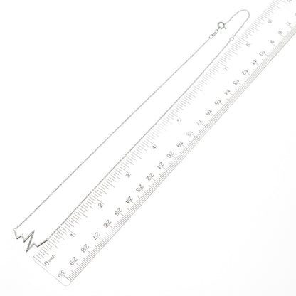 SUN 925 Sterling Silver Real Diamond Heartbeat Cable Chain Necklace 16-18"