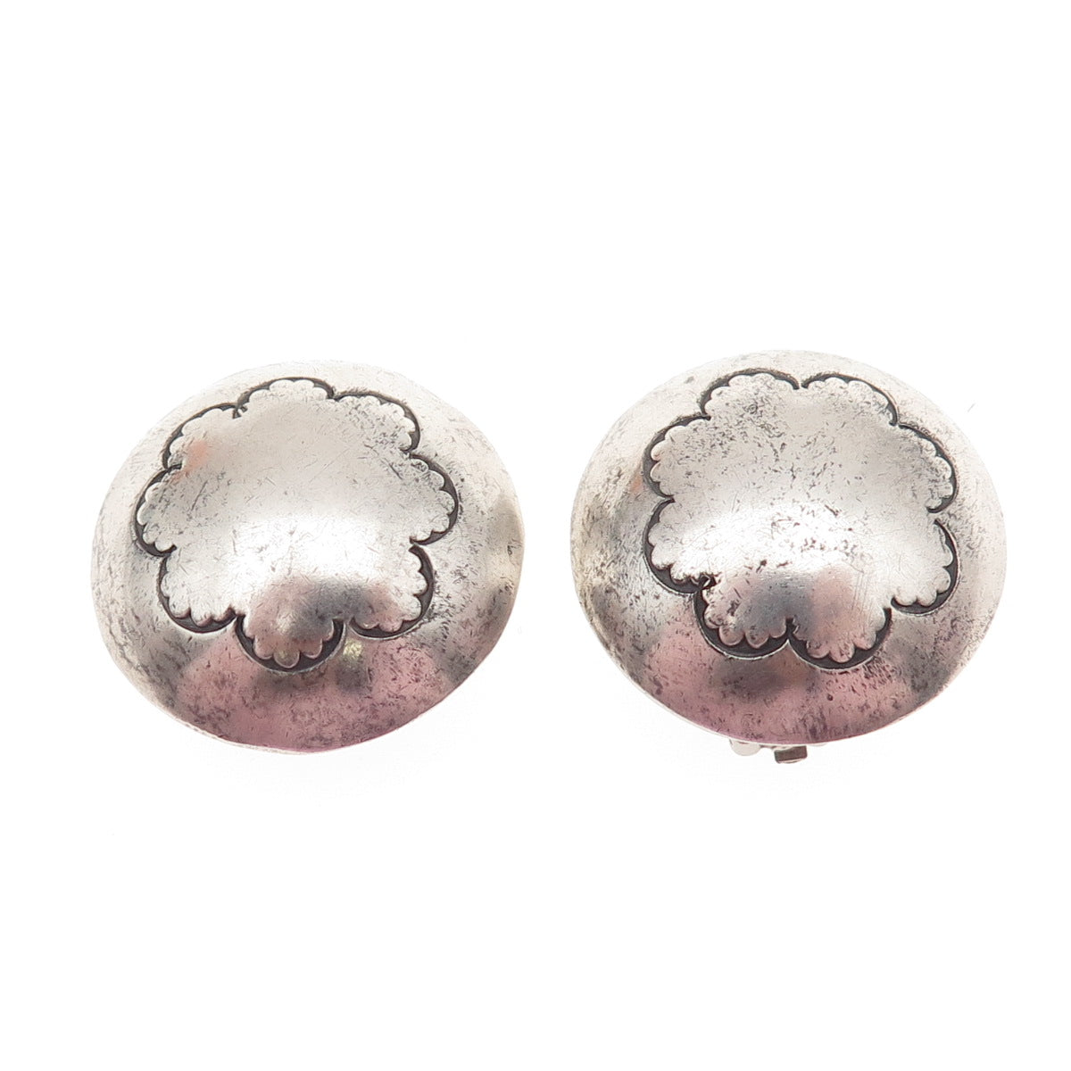Old Pawn 925 Sterling Silver Vintage Southwestern Concho Tribal Clip On Earrings