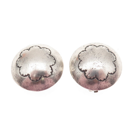 Old Pawn 925 Sterling Silver Vintage Southwestern Concho Tribal Clip On Earrings