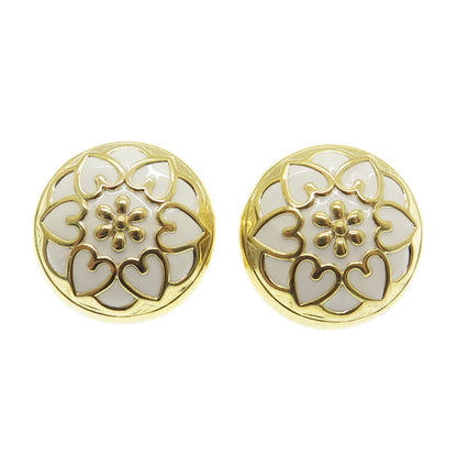 HAN 925 Sterling Silver Gold Plated Enamel Heart Floral Omega Back Earrings