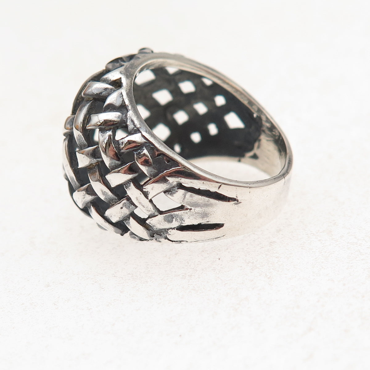 Pacific Jewelry Sterling Silver Vintage Woven Modernist Oxidized Ring Size 6.25
