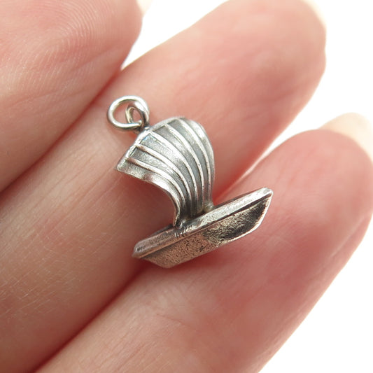 925 Sterling Silver Antique Art Deco Sailboat Oxidized Minimalist Charm Pendant