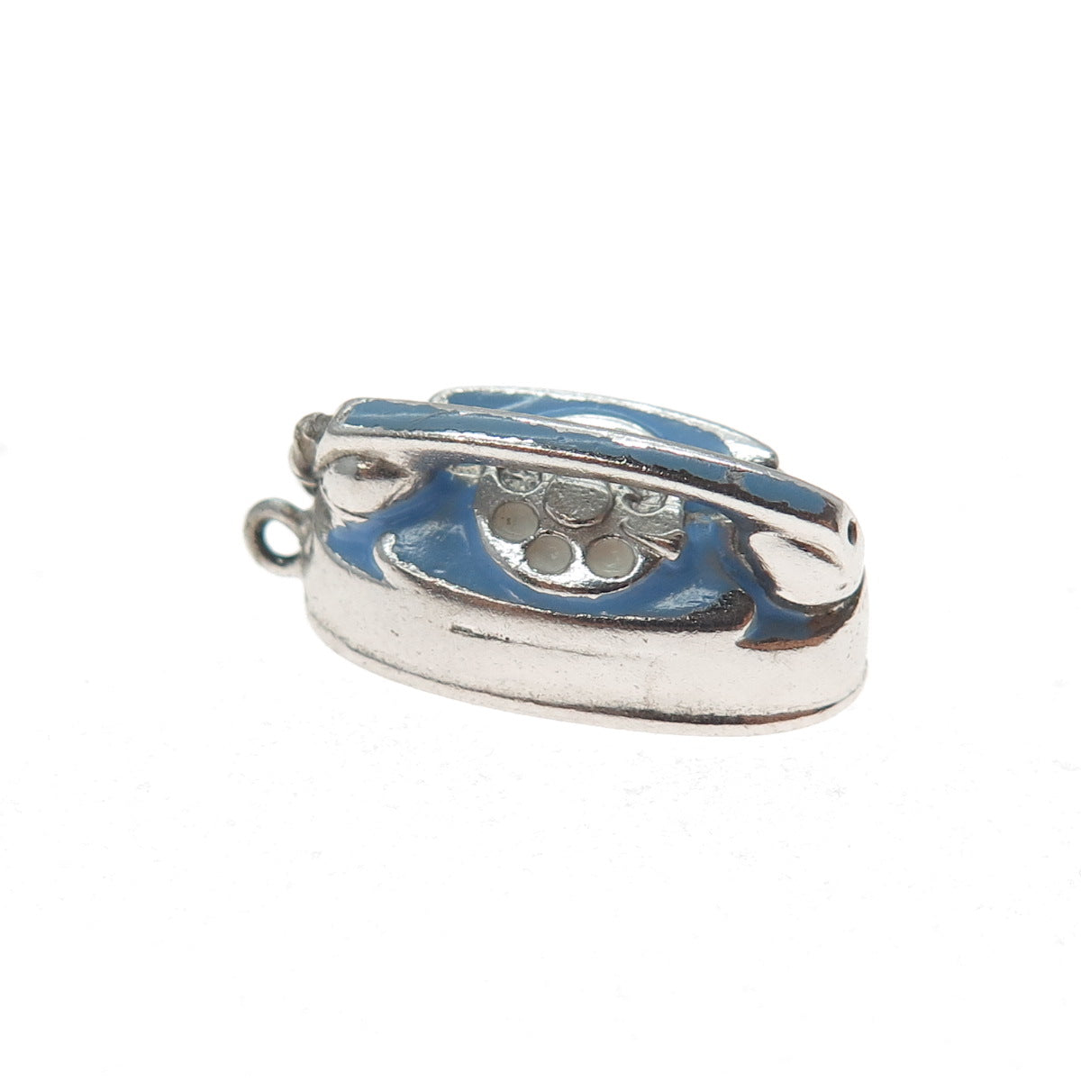WELLS 925 Sterling Silver Vintage Enamel Retro Phone Mini 3D Charm Pendant