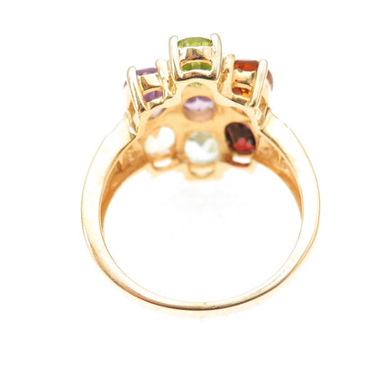 Han 925 Sterling Silver Gold Plated Real Multi-Color Gem Cluster Ring Size 8