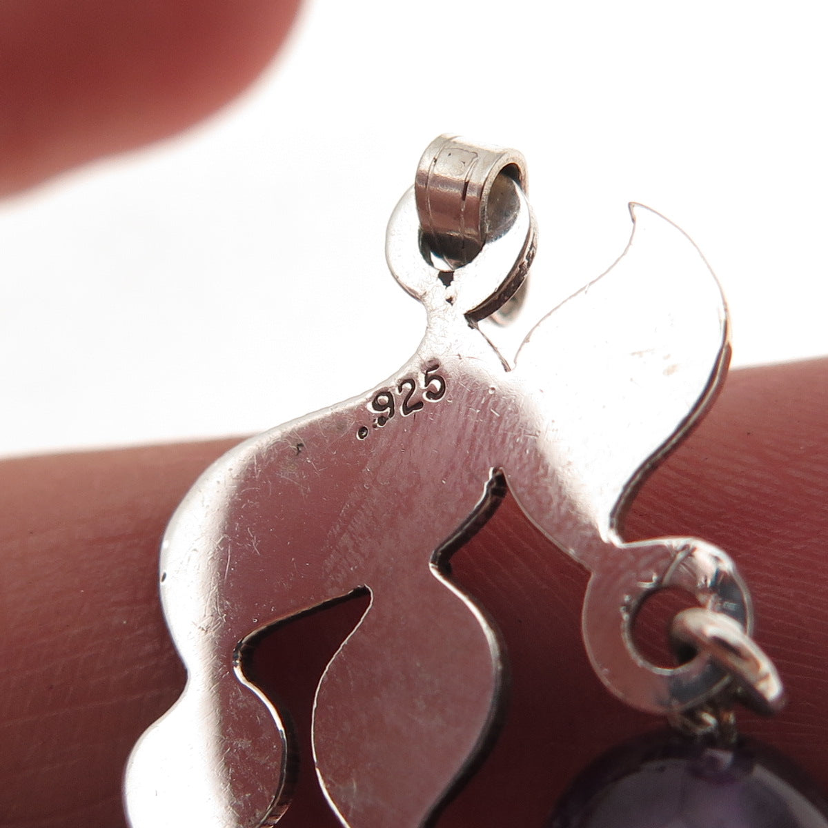 925 Sterling Silver Vintage Real Amethyst Chai Judaica Charm Pendant