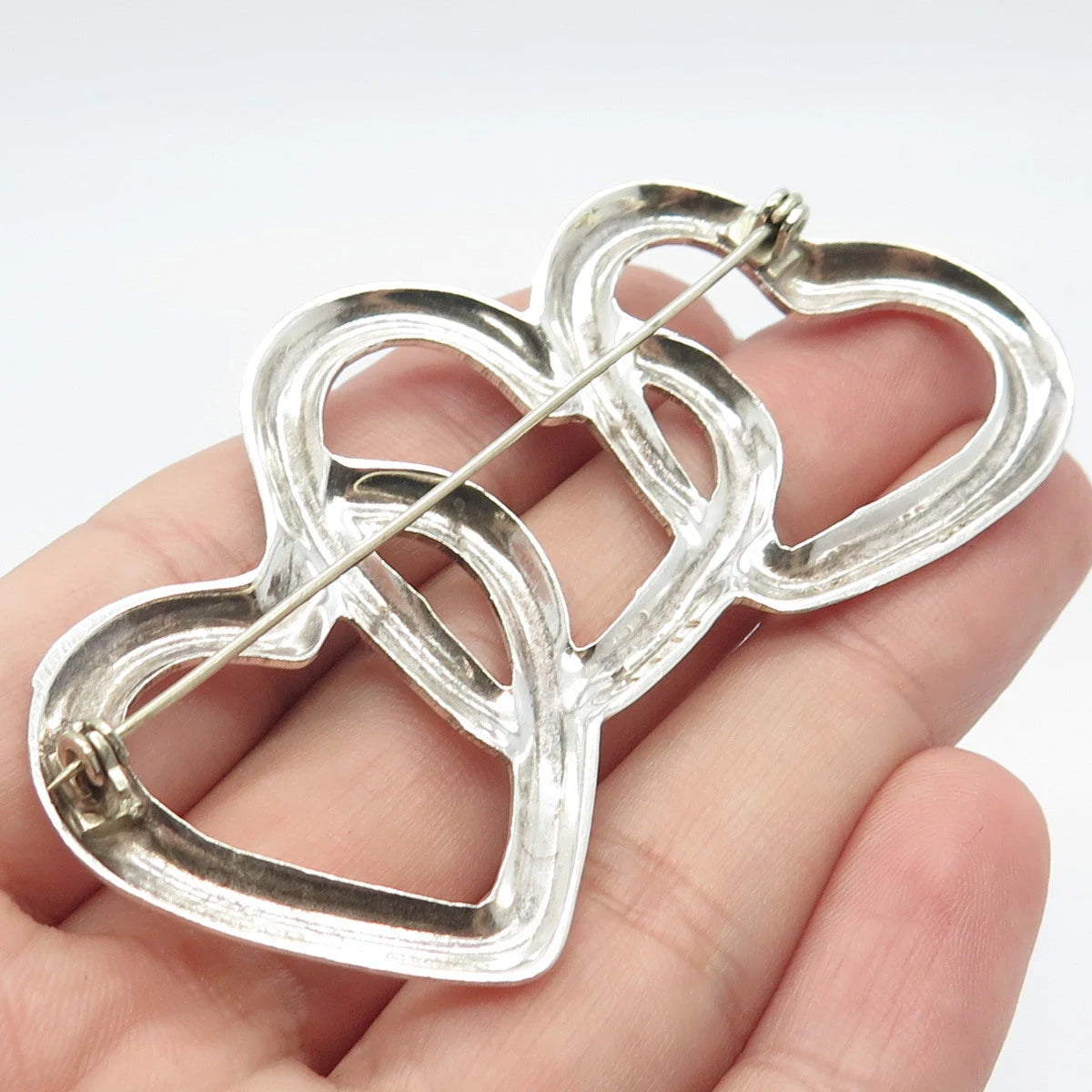 925 Sterling Silver Vintage Mexico Triple Heart Pin Brooch